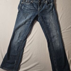 Miss Me Dark Blue Boot Cut Jeans with Faded Wash